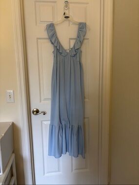 Caution To The Wind Sky Blue Ruffle-Strap Maxi Dress